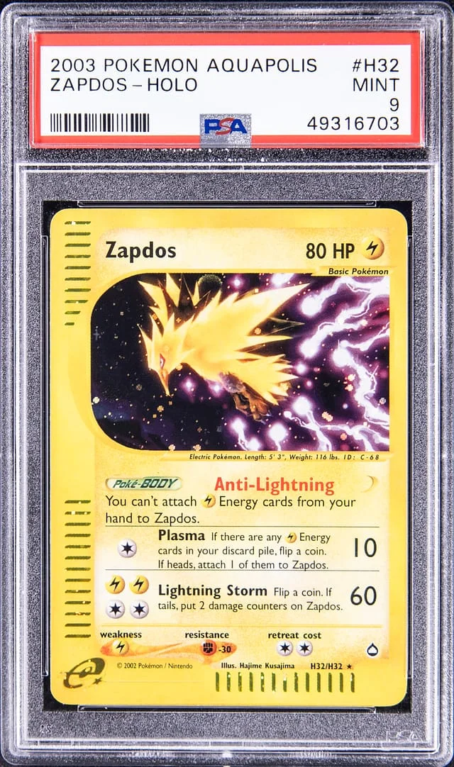 2003 Pokemon Aquapolis Holofoil Zapdos #H32 card image