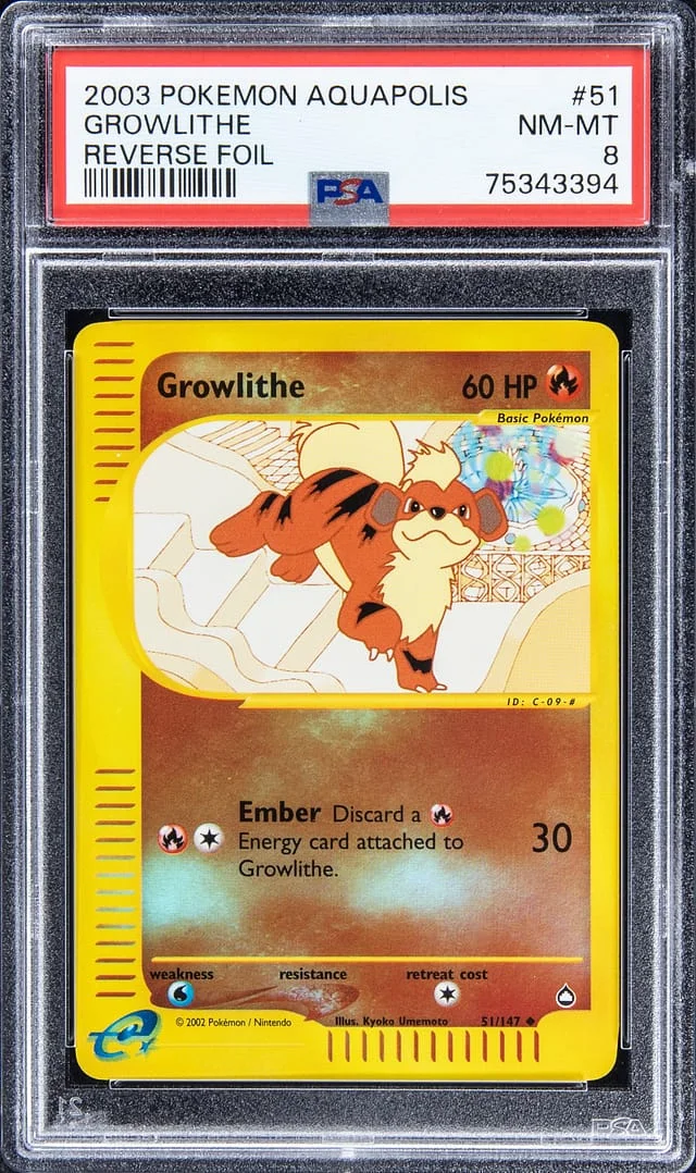 2003 Pokemon Aquapolis Reverse Foil Growlithe #51 card image