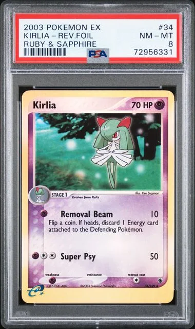 2003 Pokemon EX Ruby and Sapphire Reverse Foil Kirlia #34 card image
