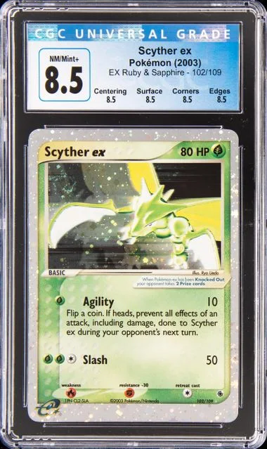 2003 Pokemon EX Ruby and Sapphire Scyther EX #102 card image