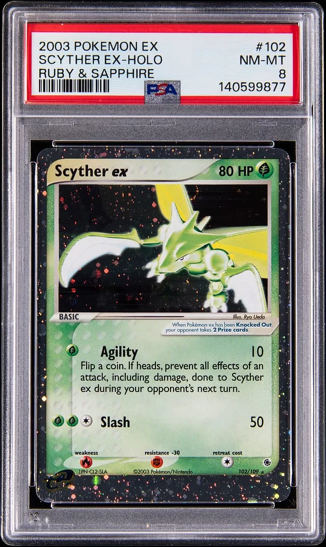 2003 Pokemon ex Ruby & Sapphire Holo Scyther ex #102 card image