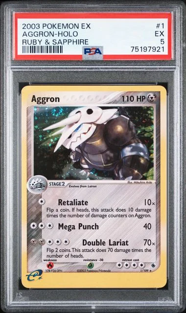 2003 Pokemon EX Ruby & Sapphire Rare Holofoil Aggron #1 card image