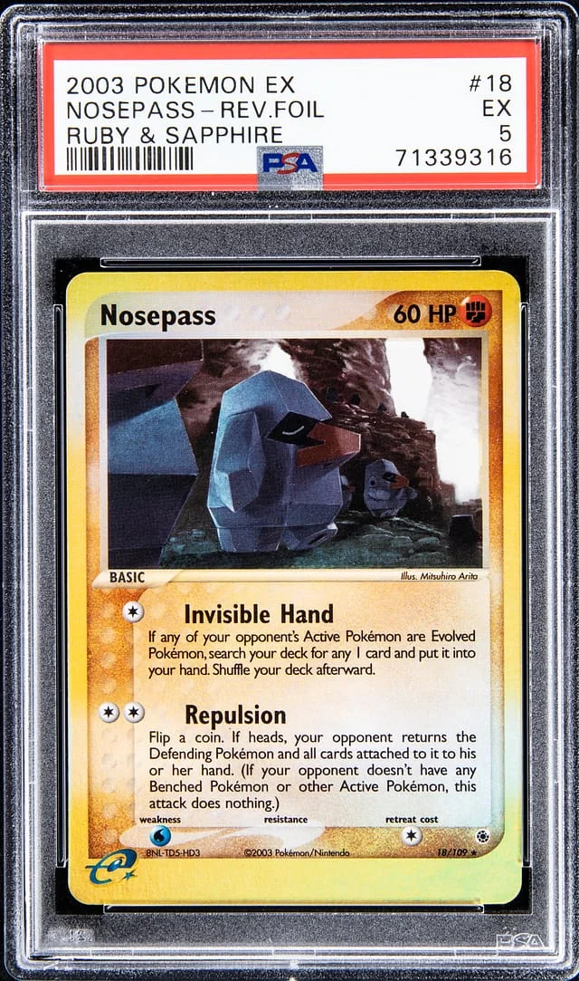 2003 Pokemon EX Ruby & Sapphire - Reverse Foil Nosepass #18 card image