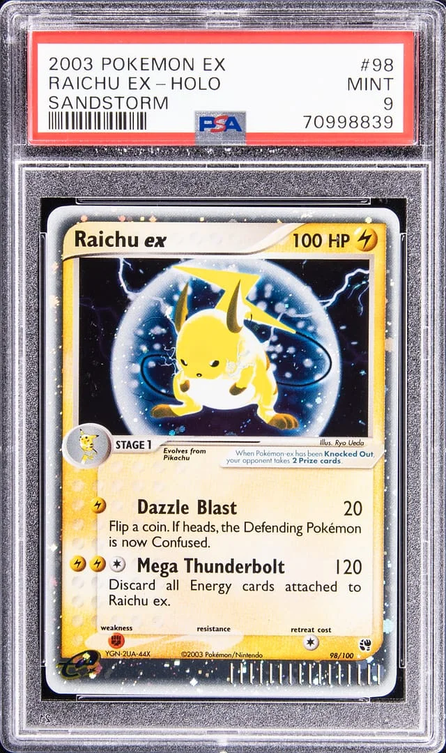 2003 Pokemon Ex Sandstorm Holo Raichu Ex #98 card image