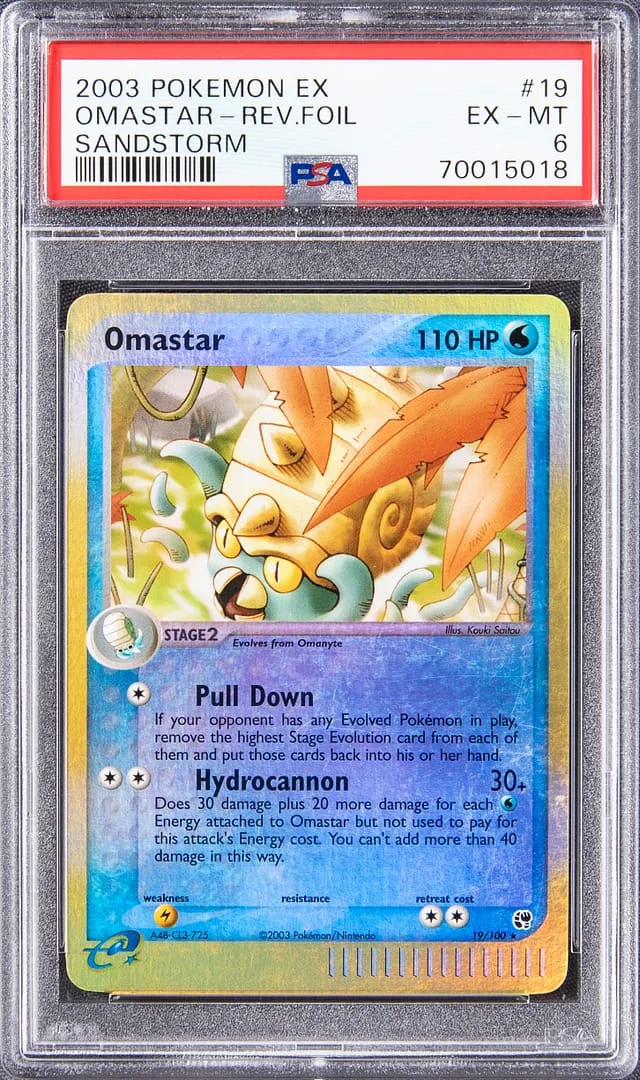 2003 Pokemon EX Sandstorm Rare Reverse Foil Omastar #19 card image