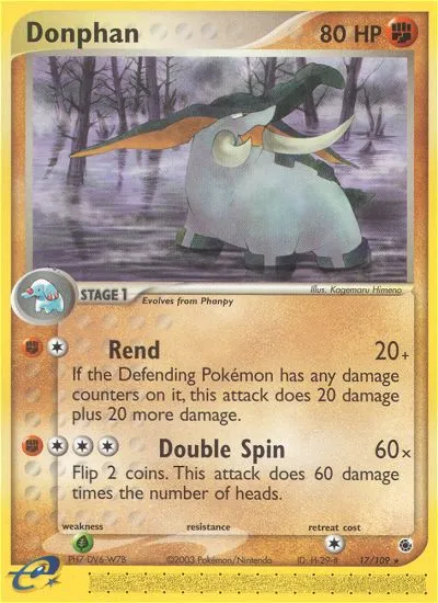 2003 Ruby & Sapphire Donphan Rare #017/109 Rare card image