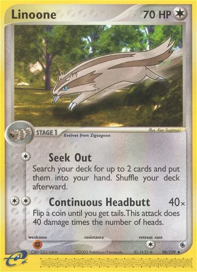 2003 Ruby & Sapphire Linoone Uncommon #038/109 Uncommon card image