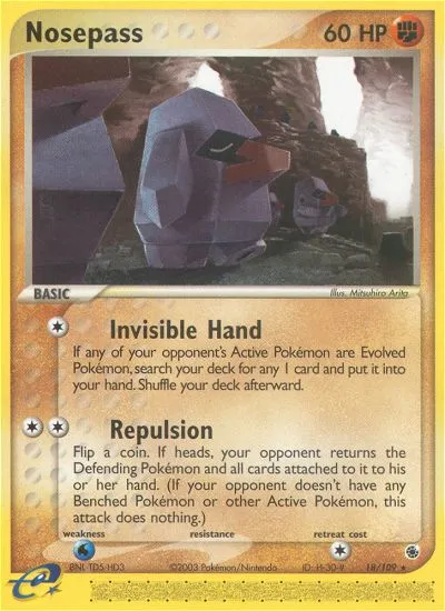 2003 Ruby & Sapphire Nosepass Rare #018/109 Rare card image