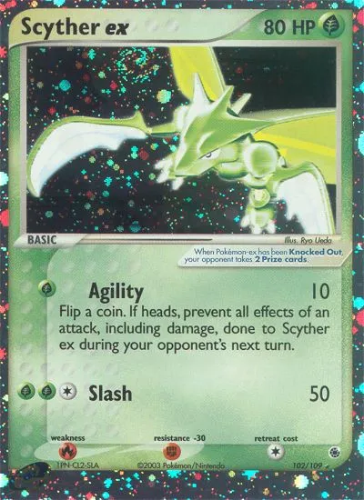 2003 Ruby & Sapphire Scyther ex Rare Holo EX #102/109 Rare Holo EX card image