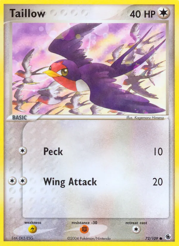 2003 Ruby & Sapphire Taillow Common #072/109 Common card image