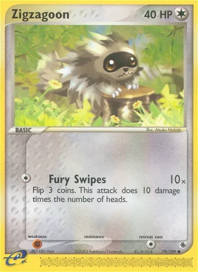2003 Ruby & Sapphire Zigzagoon Common #079/109 Common card image