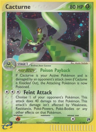 2003 Sandstorm Cacturne #002/100 Rare Holo card image
