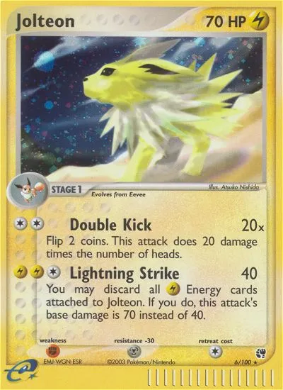 2003 Sandstorm Jolteon #006/100 Rare Holo card image
