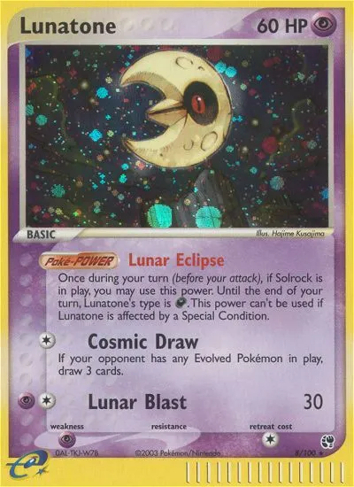 2003 Sandstorm Lunatone #008/100 Rare Holo card image
