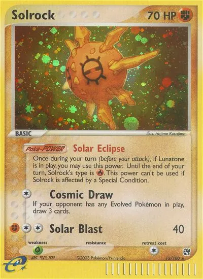 2003 Sandstorm Solrock #013/100 Rare Holo card image