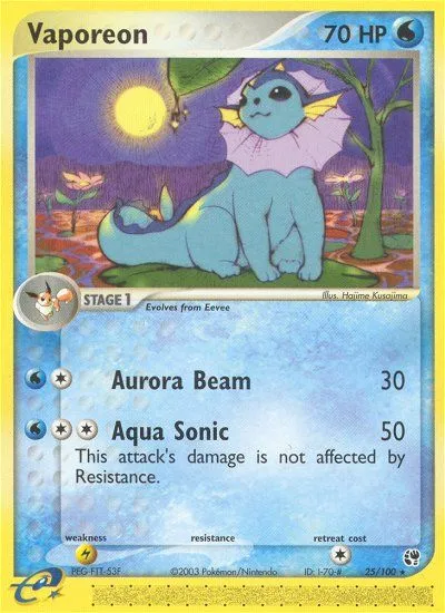 2003 Sandstorm Vaporeon #025/100 Rare card image