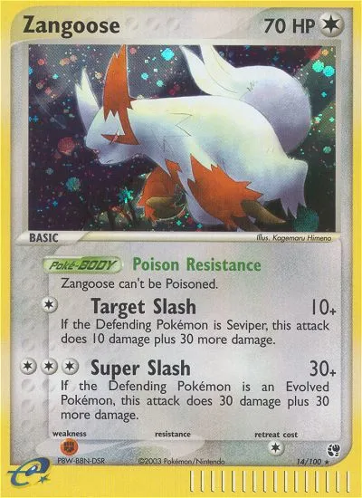 2003 Sandstorm Zangoose Rare Holo #014/100 Rare Holo card image