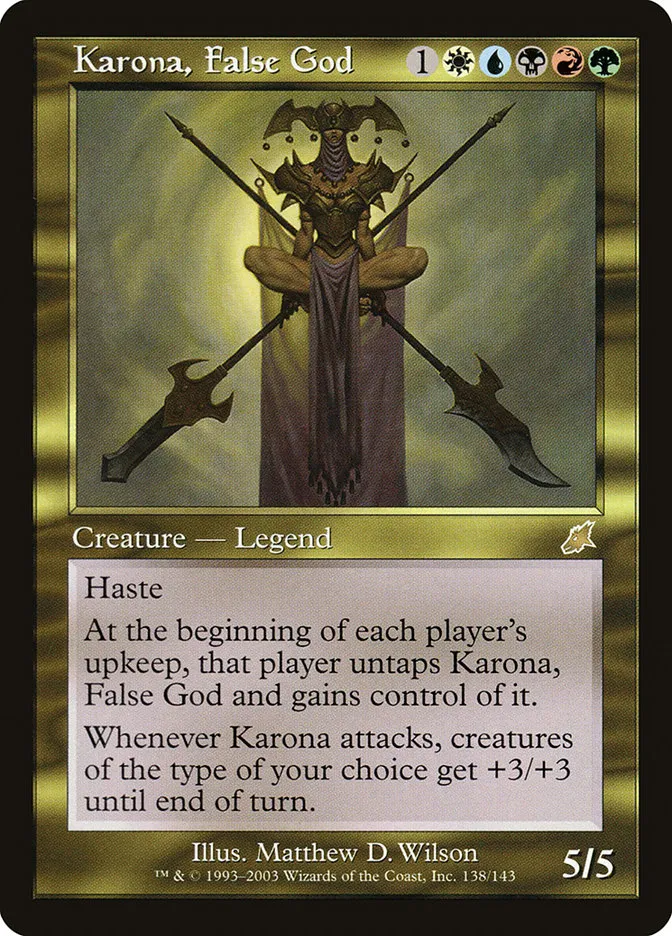 2003 Scourge Karona, False God rare #138 unlisted card image