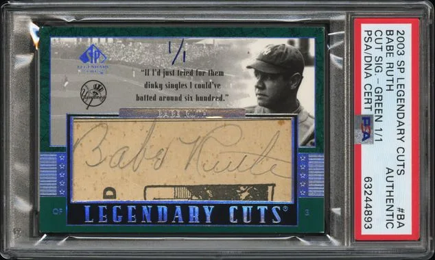 2003 SP Legendary Cuts Babe Ruth Cut Cut Signatures Green #BA card image