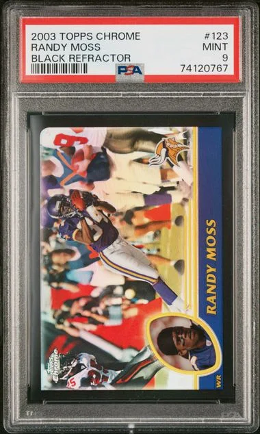 2003 Topps Chrome Black Randy Moss Refractor #123 card image
