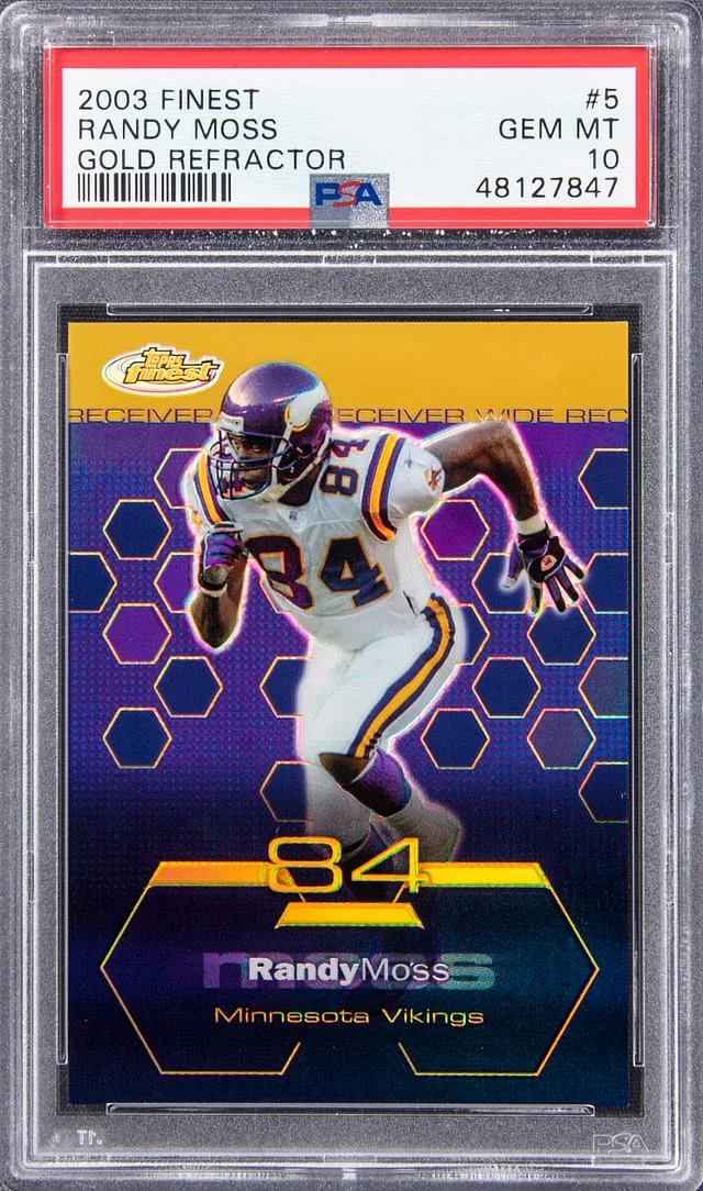 2003 Topps Finest Randy Moss Gold Refractor #5 card image