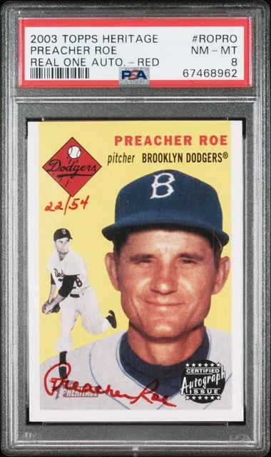 2003 Topps Heritage Real One Preacher Roe Autographs Red #RO-PRO card image