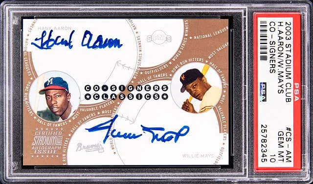 2003 Topps Stadium Club Hank Aaron/Willie Mays Co-Signers #CS-AM card image