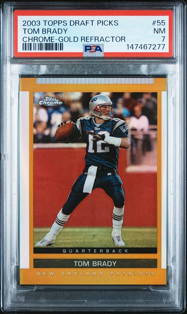 2003 Topps Tom Brady Draft Picks Chrome Gold Refractor #55 card image