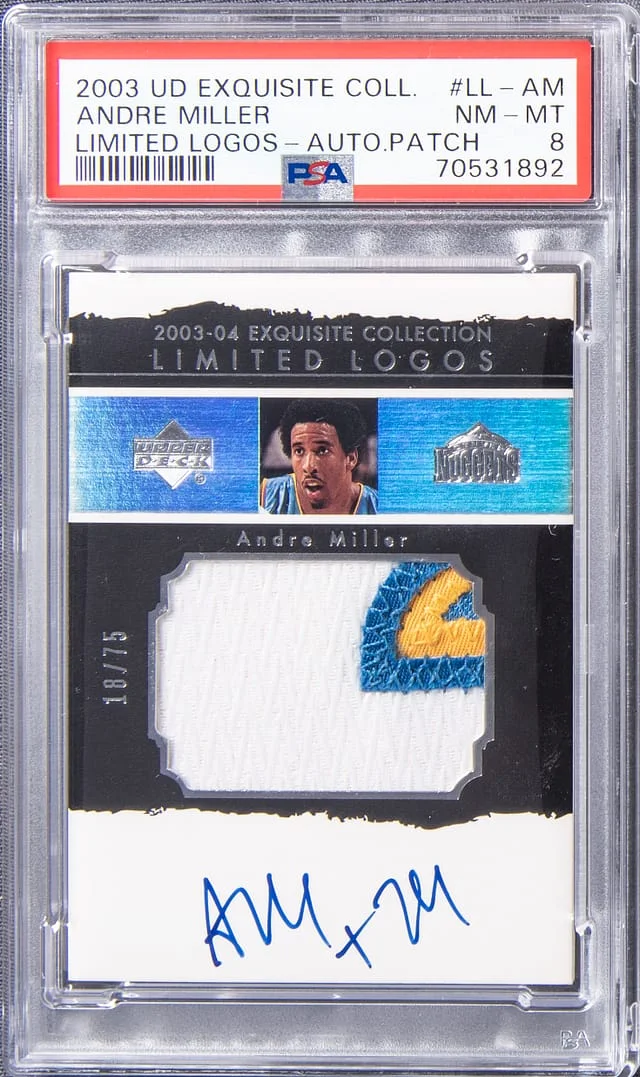 2003 UD Exquisite Collection Limited Logos- Autograph Patch Andre Miller Limited Logos #LL-AM card image