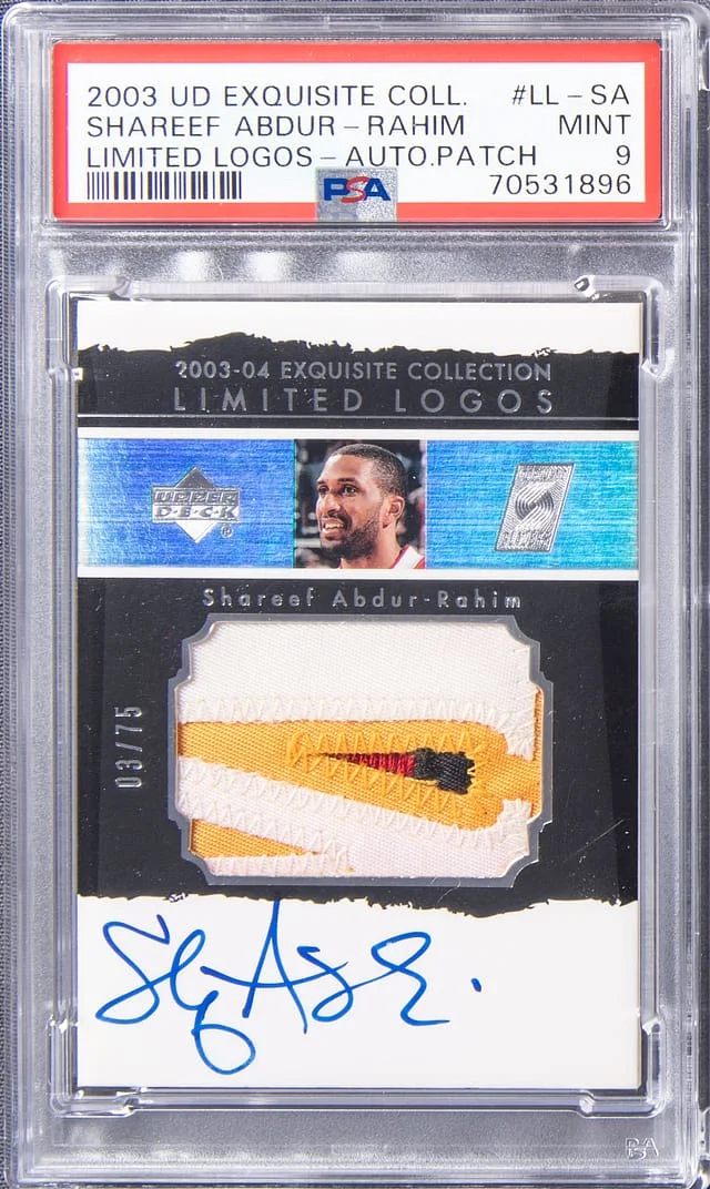 2003 UD Exquisite Collection Limited Logos- Autograph Patch Shareef Abdur-Rahim Limited Logos #LL-SA card image