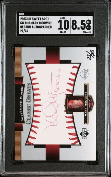 2003 UD Sweet Spot Red Ink Autographed Mark McGwire #CG-MM card image