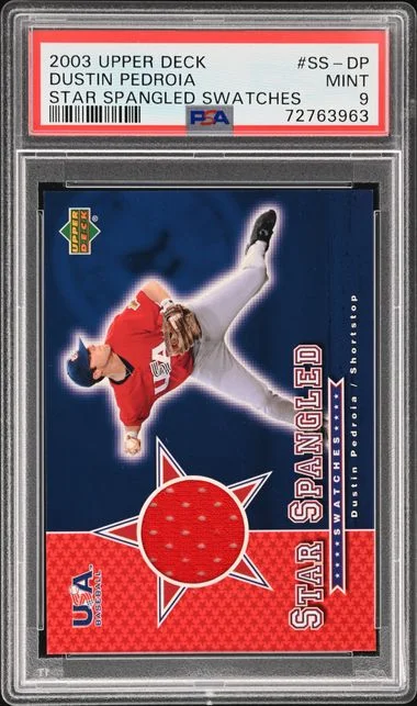 2003 Upper Deck Dustin Pedroia Game-Used Star Spangled Swatches #SS-DP card image