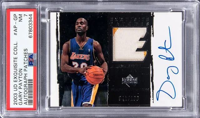 2003 Upper Deck Exquisite Collection Gary Payton Autograph Patches #AP-GP card image