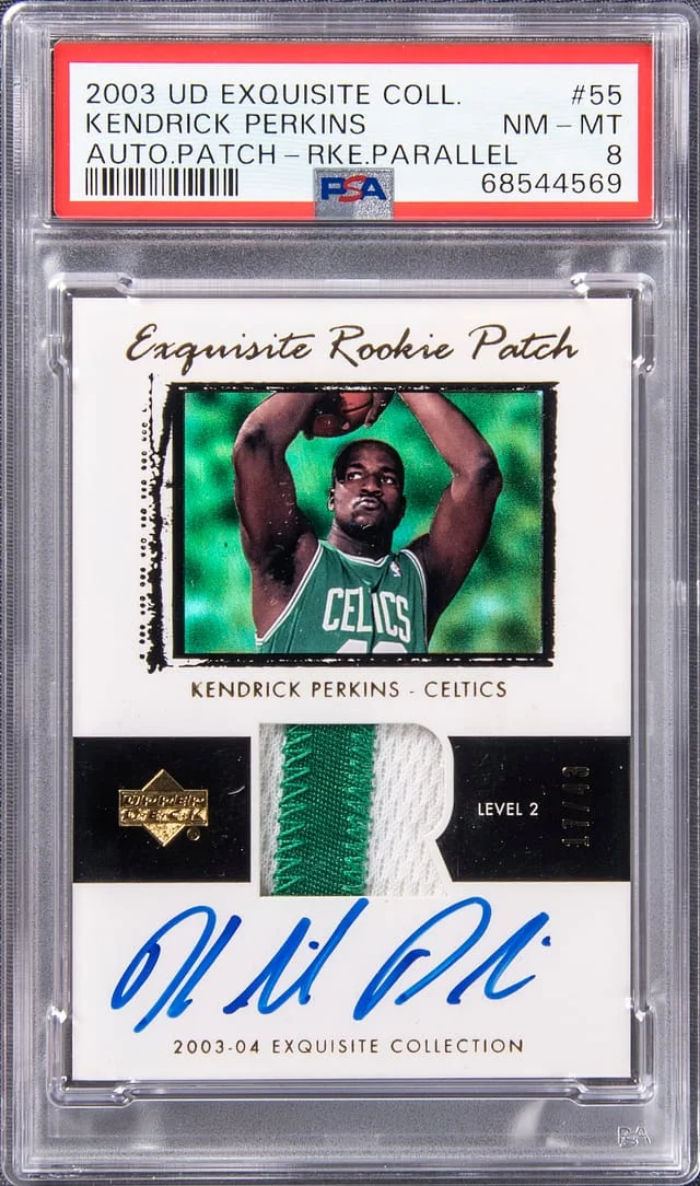 2003 Upper Deck Exquisite Collection Kendrick Perkins Autograph Patch - Parallel #55 card image