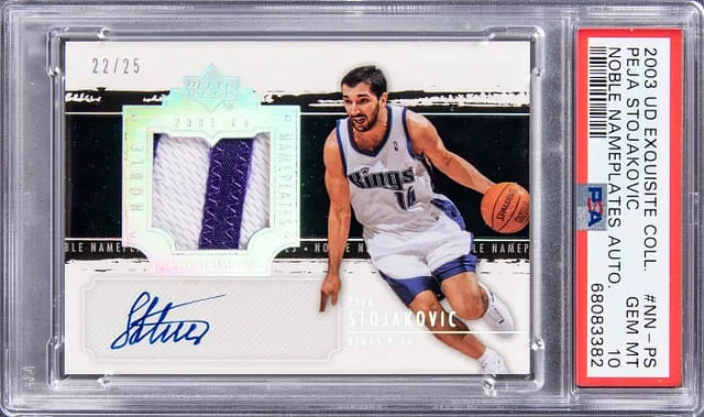 2003 Upper Deck Exquisite Collection Peja Stojakovic Noble Nameplates Autograph #NN-PS card image
