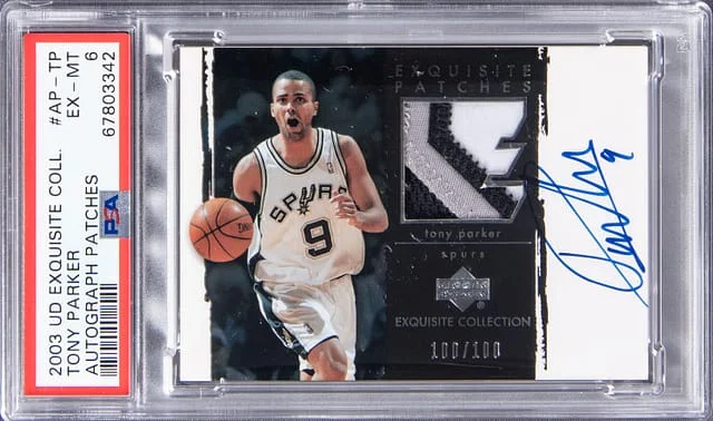 2003 Upper Deck Exquisite Collection Tony Parker Autograph Patches #AP-TP card image