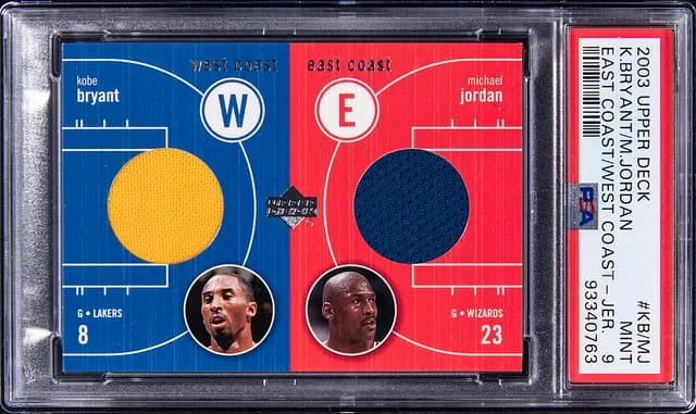 2003 Upper Deck Kobe Bryant/Michael Jordan East Coast/West Coast Jersey #KB/MJ card image