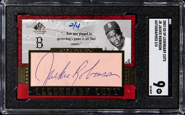 2003 Upper Deck SP Legendary Cuts Jackie Robinson Cut Signature Green #JR card image