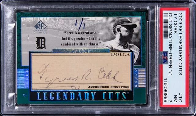 2003 Upper Deck SP Legendary Cuts Ty Cobb Cut Signatures Green #TC card image