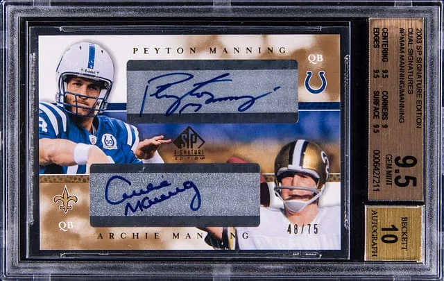 2003 Upper Deck SP Signature Edition Peyton Manning/Archie Manning Dual Signatures #PMAM card image