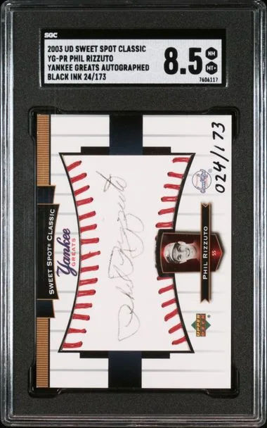 2003 Upper Deck Sweet Spot Classic Phil Rizzuto Yankee Greats Autographed Black Ink #YG-PR card image