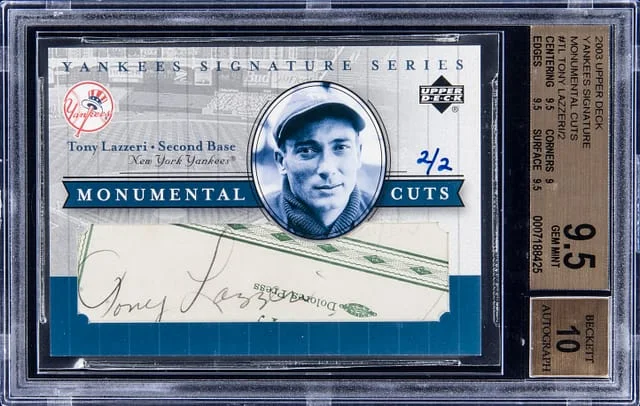 2003 Upper Deck Tony Lazzeri Yankees Signature Monumental Cuts #TL card image