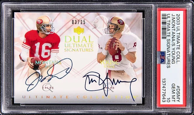 2003 Upper Deck Ultimate Collection Joe Montana/Steve Young Ultimate Signatures #DSMY card image