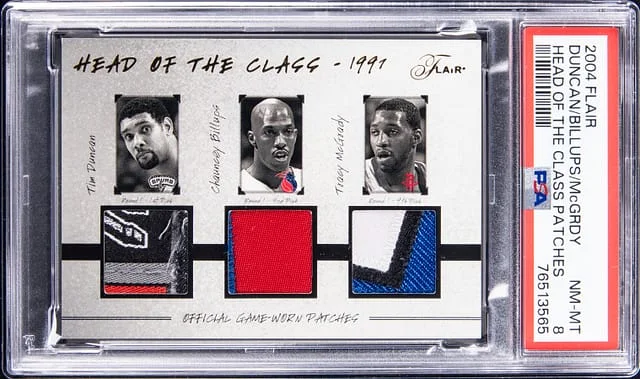 2004-05 Fleer Flair Head of the Class Patches Tim Duncan/Chauncey Billups/Tracy McGrady #no-number card image