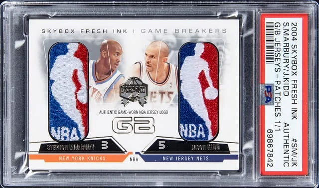 2004-05 SkyBox Stephon Marbury/Jason Kidd Dual Fresh Ink Game Breakers Jersey Patches #GB-SM/JK card image