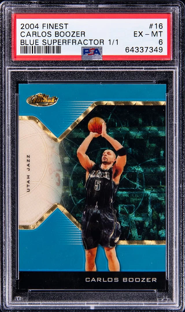 2004-05 Topps Finest Carlos Boozer Blue SuperFractor #16 card image