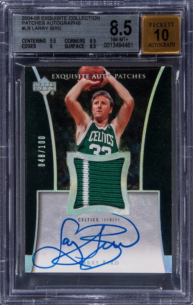 2004-05 UD Exquisite Collection Auto Patch Larry Bird #AP-LB card image