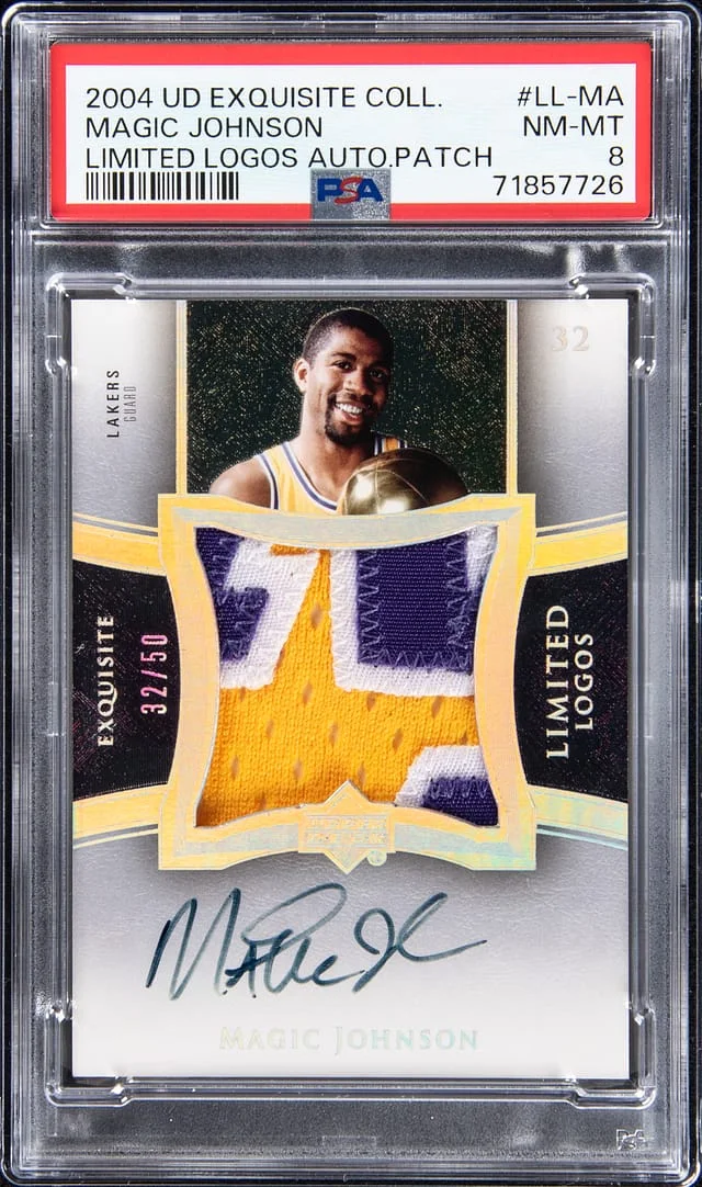 2004-05 UD Exquisite Collection Limited Logos Autograph Patch Magic Johnson #LL-MA card image