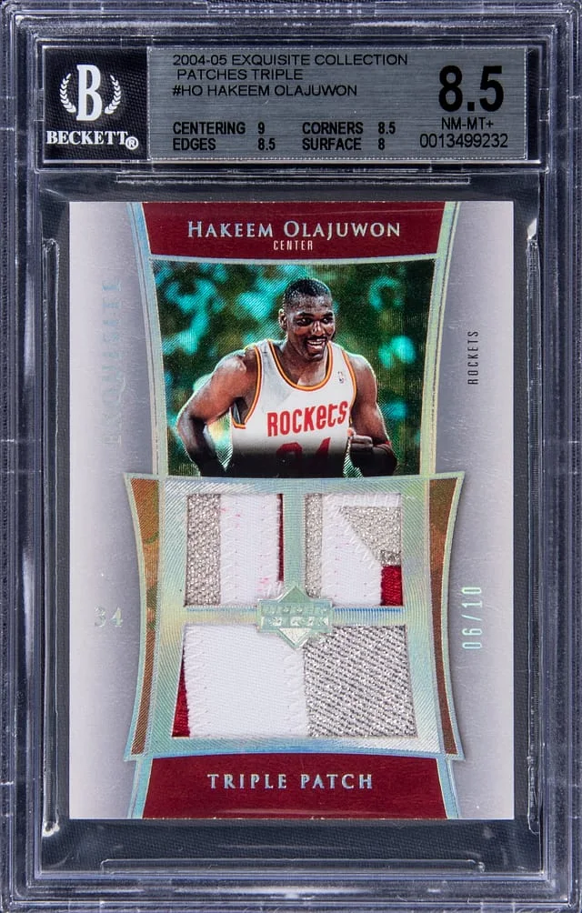 2004-05 UD Exquisite Collection Triple Patch Hakeem Olajuwon Triple #E3P-HO card image