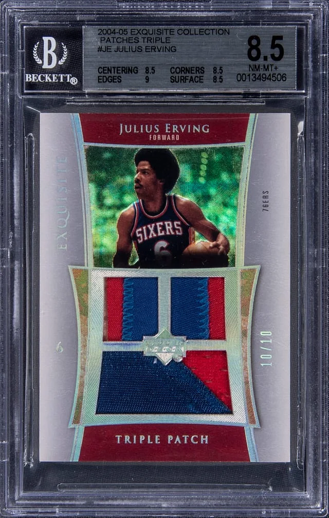 2004-05 UD Exquisite Collection Triple Patch Julius Erving Triple #E3P-JE card image